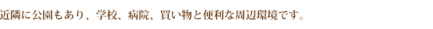 近隣に公園もあり、学校、病院、買い物と便利な周辺環境です。