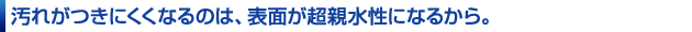 汚れがつきにくくなるのは、表面が超親水性になるから。